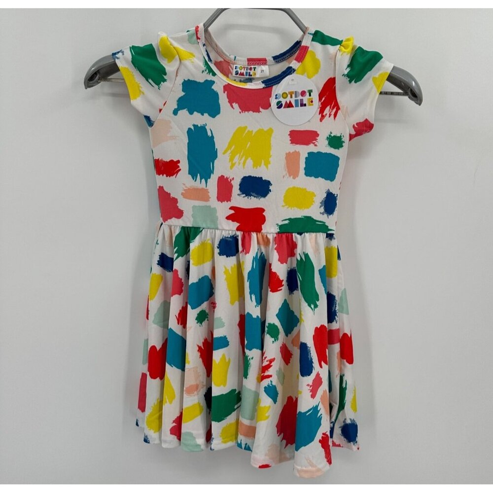Dot Dot Smile Girl's Cap Sleeve Dress sz 2T Short Sleeve Colorful Print
